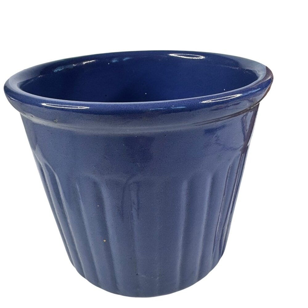 Redwing 1930s Glazed Ceramic Beater Jar Bowl Blue Ridged 5x5.25" Flaw Vintage - Picture 6 of 16